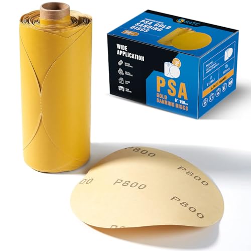 S SATC 100 PCS 6 Inch Premium Gold PSA Sanding Disc, 800 Grit Sandpaper Roll with Adhesive Sticky Back for Wood, Auto Body Repair, Marine, Paint, Metal, and Plastics - style: 800 Grit