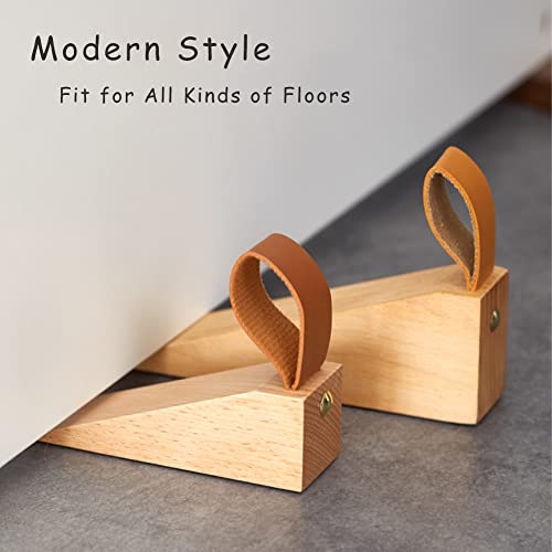 2Pack Large Wooden Door Stopper Non-Slip Security Wood Door Wedge with Leather Strap for Hanging Door Stopper, in House Bedroom Office Living Room Hotel Cabin (Large 2pcs) - style: Large (2pcs)