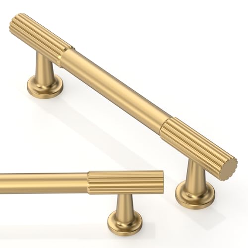 10 Pack Brushed Brass Cabinet Pulls 3.75 Inch(96mm) Kitchen Cabinet Handles Solid Zinc Alloy Cabinet Hardware Drawer Pulls - color: Brushed Brass, size: 3.75" Hole Center
