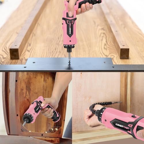 Enertwist Electric Screwdriver, 8V Max 10Nm Pink Cordless Screwdriver Rechargeable Set with 9 Accessory Kit, 21+1 Cluth, Dual Position Handle, LED Light - style: 9PCS 8V PINK