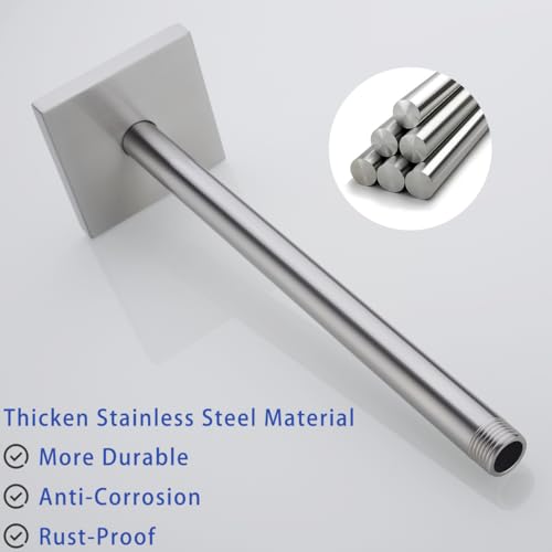 Wall Mounted Stainless Steel Shower Head Extension Arm Bathroom Accessories 12 Inch Brushed Nickel,SW-91038-12BN-SQ. - color: Right Angled Square Flange-12" Brushed Nickel