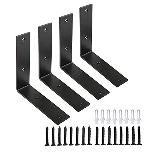 WINKER Corner Brace 4 Pcs Shelf Bracket Heavy Duty Black Steel L WINKER Corner Brace, Decorative Joint Angle Bracket for Shelf 6 InchX6 Inch Shelves Wall Hanging Bracket with Screws - color: Black-4pack, size: 6"Lx6"Wx1.5"W