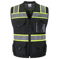 JKSafety Hi-Vis Unisex Surveyor Safety Vest Heavy Duty PPE Inner Pockets ANSI/ISEA Compliant - color: 188-black, size: Large