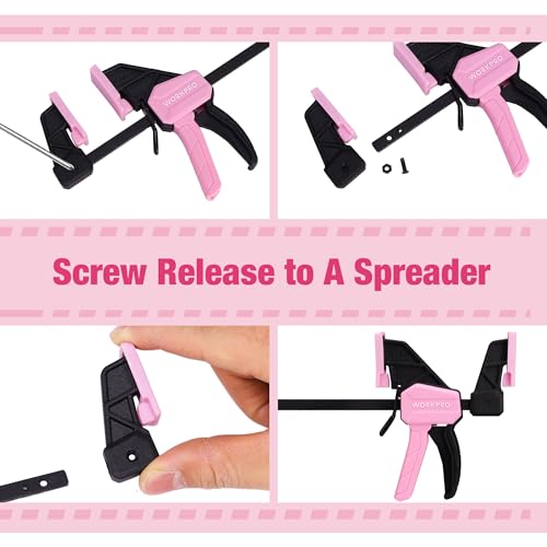 WORKPRO 2-Pack 6" Mini Bar Clamp Set, 50 lbs Load Limit, Pink Ribbon - color: Pink, size: 6" Mini