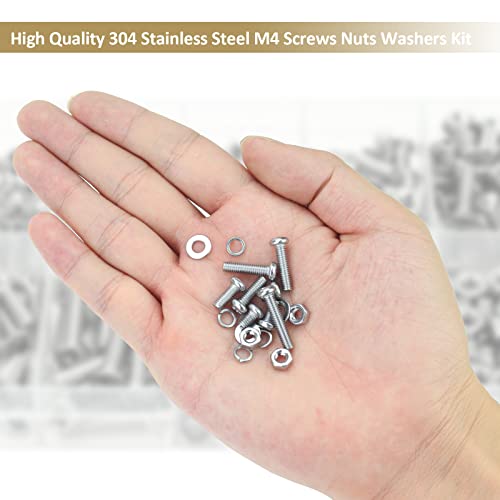372 Pieces M4 x 6/8 /12/16 /20/25 /30mm Phillips Pan Head Machine Screws Nuts Washers Assortment Kit, 304 Stainless Steel, Fully Machine Thread - size: M4, style: Phillips Pan Head