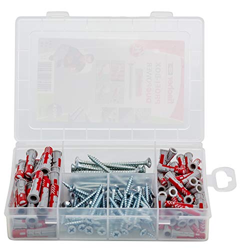 fischer PROFIBox DuoPower Assortment Box with 6x30 and 8x40 Universal Wall Anchors and PZ Screws for Concrete, Hollow Materials and Drywall - 80 Anchors & 80 Screws