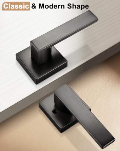 Probrico Passage Gunmetal Black Closet Door Handles, 6 Pack Interior Non-Locking Zinc Alloy Lever, Reversible for Right & Left Side - color: Gunmetal Black
