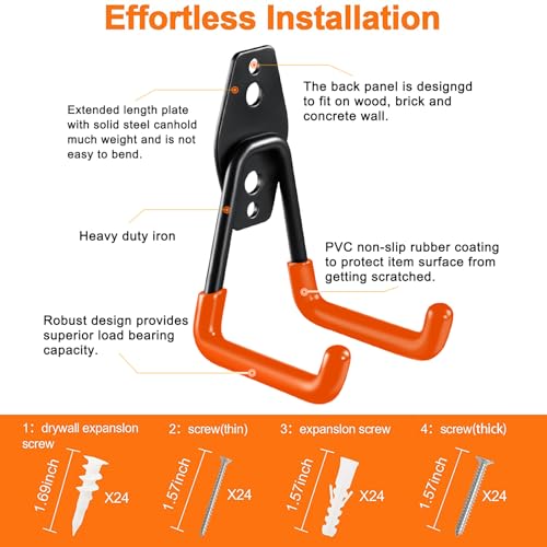HUPBIPY 12 Pack Garage Hooks Heavy Duty, Wall Mount Ladder Hooks - color: 12 Pack Orange