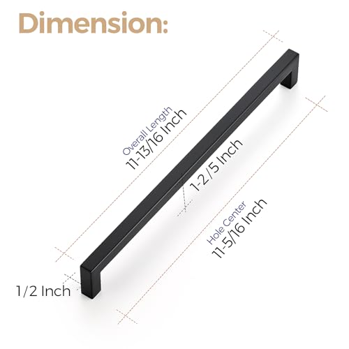 Ravinte Matte Black Cabinet Handles Square Pulls 11-5/16 Inch 3 Pack - size: 11-13/16 Inch (11-5/16 Inch Hole Center)