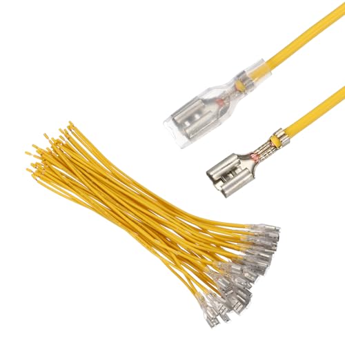 MECCANIXITY 30Pcs 6.3mm Female Spade Crimp Terminal with 20cm Wires - color: Yellow, size: 6.3mm, 20cm L