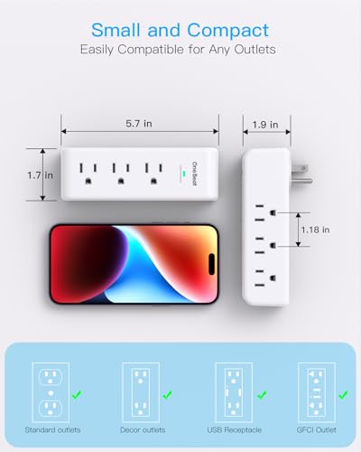 Surge Protector Outlet Extender Rotating Plug, 9 AC Multi Plug Wall Outlet - color: White, size: 9AC, 1 Pack