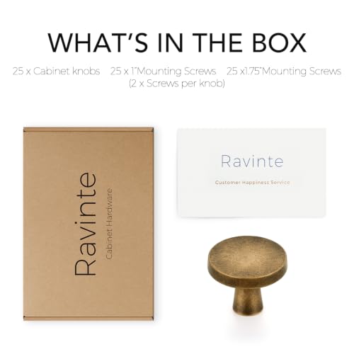 Ravinte Antique Brass Drawer Pulls, 1-1/4 Inch Cabinet Knobs,25 Pack - color: Antique Brass
