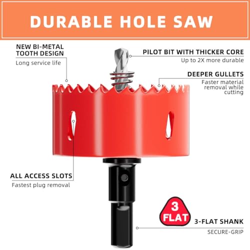 3 in. Bi-Metal Hole Saw Drill Bit - General Purpose Saw for Wood, Plywood, Cornhole, Ceiling, and Drywall - Includes Arbor & Pilot Bit - size: 3"(76mm)