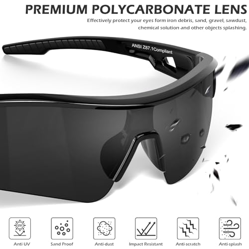 OXG Work Safety Glasses for Men Women, ANSI Z87.1 UV Protection - color: Grey