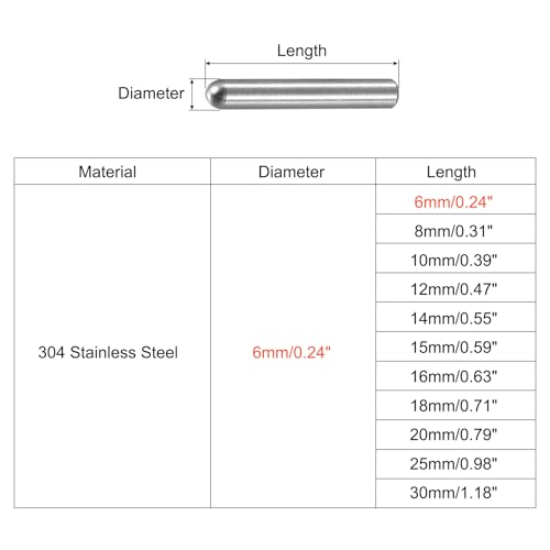 uxcell 6x6mm Dowel Pins, 5pcs 304 Stainless Steel Round Head Flat Chamfered End Dowel Pin Bunk Bed Pins Shelf Pegs Support Shelves Fasten Elements - size: 6x6mm
