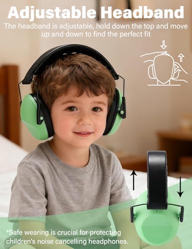 Kids Noise Canceling Earmuffs, 25-30dB Noise Reduction Ear Protection, Adjustable Headband Concert Fireworks, Autism - color: Green