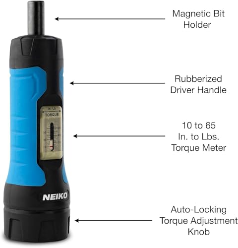 Neiko 10574A 1/4” Drive Torque Wrench Screwdriver Set | 30 Pieces of S2 Steel Philips, Hex, Slotted, and Torx Bits | 10 to 60 Inch-Pounds Torque Adjustment Range | Firearms Accurizing and Gunsmithing - size: Torque