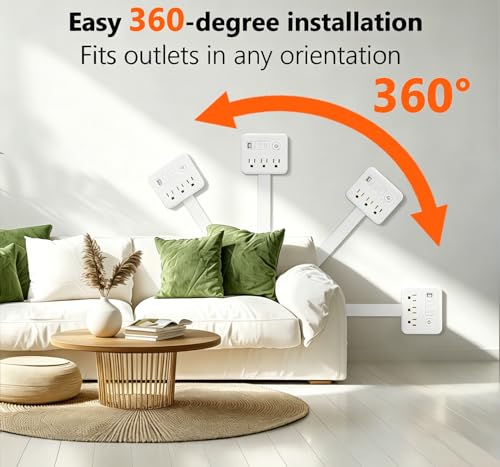 Electrical Outlet Extender Stick, 3 AC Outlets with 4 USB Port, 17-26 Inch Adjustable Length, 360° Rotating Plug, Wall Socket Expander for Hard-to-Reach Outlets Behind Couch, Nightstand, Bed, Desk