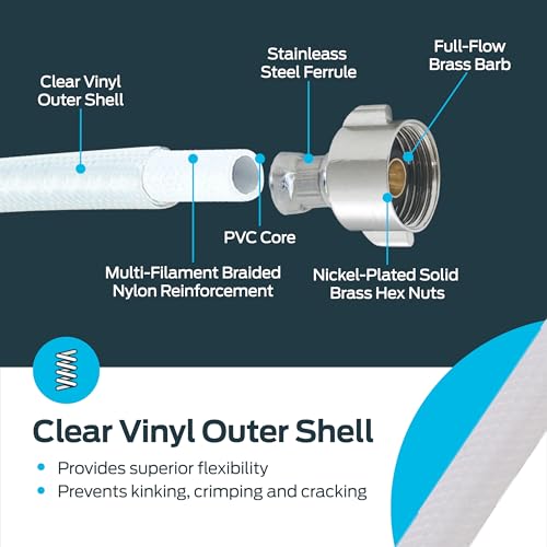 Eastman 12 Inch Flexible Toilet Connector, 7/8 Inch Ballcock x 3/8 Inch Compression Inlet Connection, 48145 - size: 12 in.