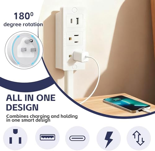 Electrical Outlet Extender Stick,180° Rotating Extendable Wall Outlet for Hard to Reach Places,Rotating Plug Power Hub for Bedroom, Living Room, Office