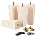 6 inch Unfinished Ash Wood Furniture Legs, LAVANE Set of 4 Mid-Century Modern Pyramid Wooden Replacement Feet with Pre-Drilled 5/16 Inch Bolt & Mounting Plate for Sofa Couch Bed Armchair Ottoman | Unfinished Ash Wood with Straight Grain, 400lb Load Capaci