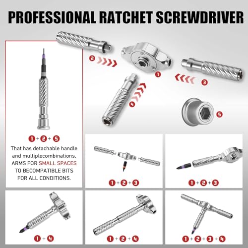 VMAN Ratchet Screwdriver Set, magnetic Screwdriver sets, S2 Steel Bits, DIY Combination Flexible Shaft, Suitable for Furniture Assembly, Precision Electrical Appliance Repair, Bicycle Tools