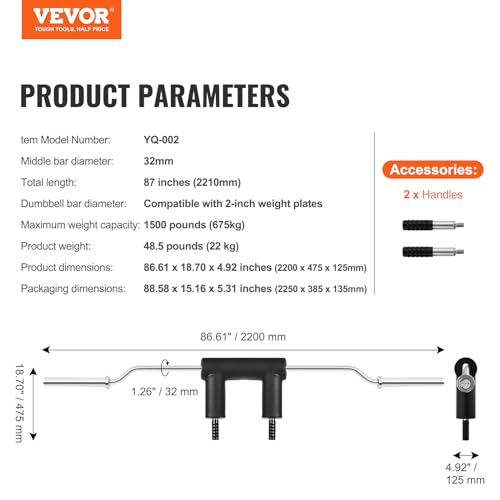 VEVOR Safety Squat Bar, 700 & 1500 LBS, Plus 500 LBS Hex Barbell Trap Bar, Ideal for Squats, Deadlifts, Lunges, Rehab - size: 1,500 Pounds