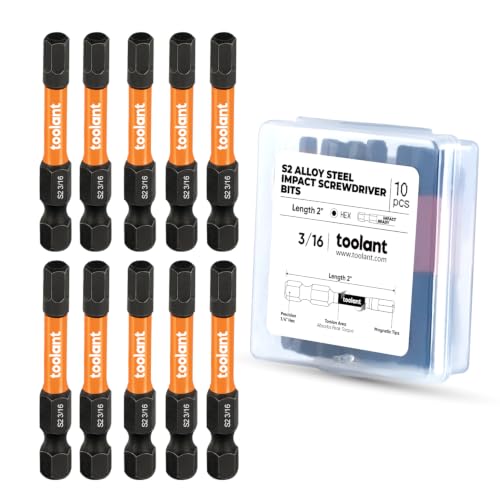toolant 3/16-inch Impact Hex Bit Set, 10-Piece, 2-inch - size: 3/16"(10pcs)