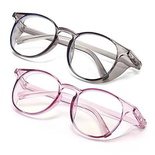 2 Pairs Anti Fog Safety Goggles Protective Glasses Blue Light Blocking Eyeglasses for Men Women - color: Round Purple+grey