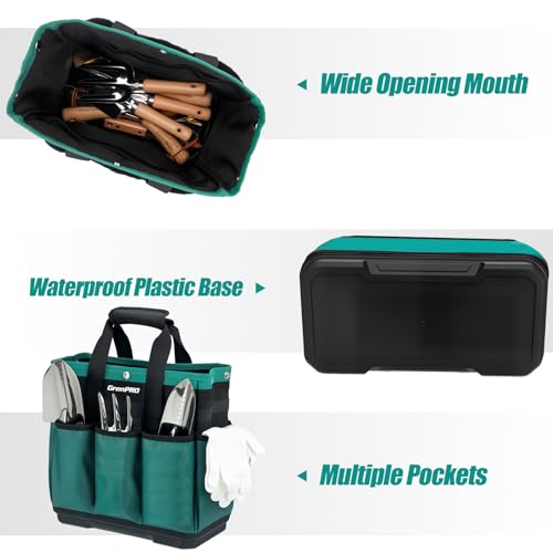 GRENPRO Heavy Duty Garden Tool Bag, Molded Bottom, 10 Pockets, Dark Green - size: 13" Garden Tool Bag