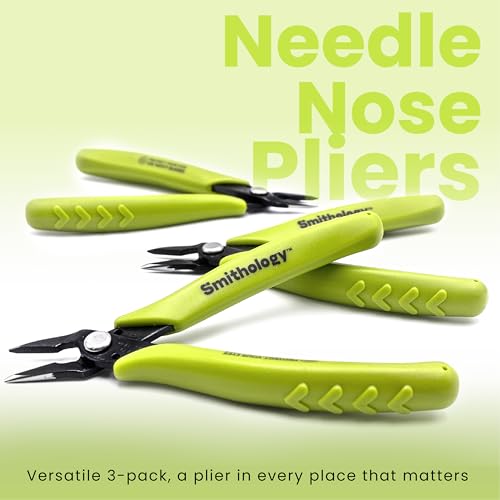Smithology Mini Needle Nose Pliers 3-Pack, 5.3" Long Nose, Serrated Jaws