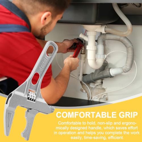 Adjustable Wrench, 6-70mm Large Opening Short Handle Wide Jaw, Aluminum Alloy Spanner Wrenches Shank Plumber, Mini Spanner for Bathroom, Washbasin, Tube Nut Disassembly(Silver)