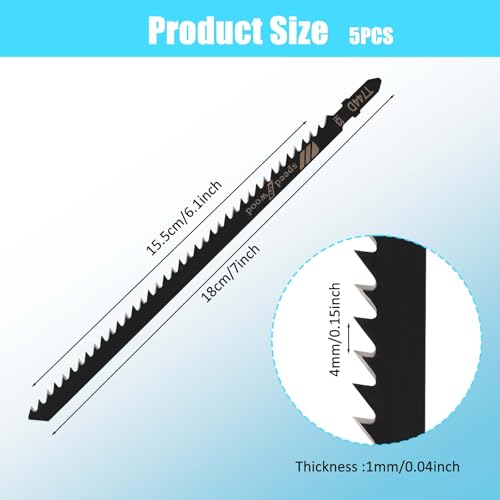 T-Shank Jigsaw Blades for Wood Contractor Assorted 7Inch Jig Saw Blades Set 5Pcs T744D T Shank Jig Saw Blades for Quick Cutting Wood, Hardwood, Plywood, Plastic, Metal, Black
