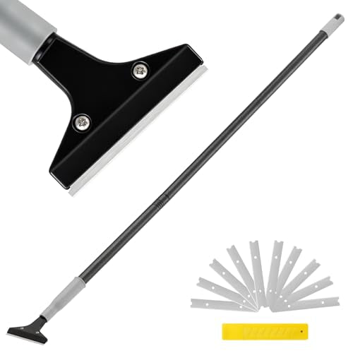 Heavy-Duty Floor Scraper, 4-Inch Razor Blade Scraper Tool, 51-Inch Long Handle, Includes 10 Extra Metal Blades, Paint Scraper for Cleaning Wall, Glass, Adhesives, Chewing Gum, Ceiling - size: 51in