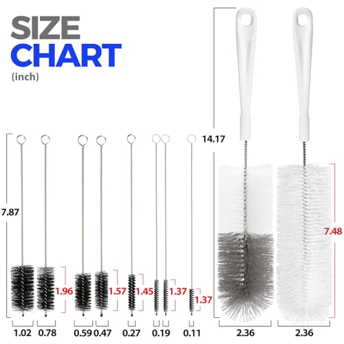 Holikme 10 Pack Bottle Brush Set 15" Long Handle Cleaner Brush,White