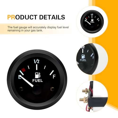 2" 52mm 12V Fuel Level Gauge Kit, 240‑33 Ohm E‑1/2‑F Pointer Dash Gauge, Adjustable Black Fuel Tank Meter, IP67 Waterproof Universal for Car RV Yacht Marine Motorcycle, for Custom Tank & DIY Builds - color: Black
