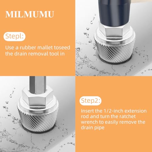 MILMUMU Tub Drain Extractor-Removes Stubborn Tub Drains, Inner 1.52"to 1.7" - color: Silver