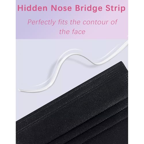 1000pcs Bulk Black Disposable Face Mask for Adults (20 Package X 50pcs), 3-Ply Solid Breathable Earloop Full Face Protection