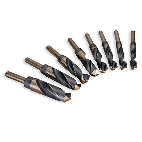 EFFICERE 8-Piece Premium 1/2” Reduced Shank Silver and Deming Large Drill Bit Set in Aluminum Carry Case, M2 High Speed Steel, 135-Degree Split Point | SAE Inch Size 9/16” - 1” by 1/16th Increment - size: 8-Piece Set in Aluminum Case