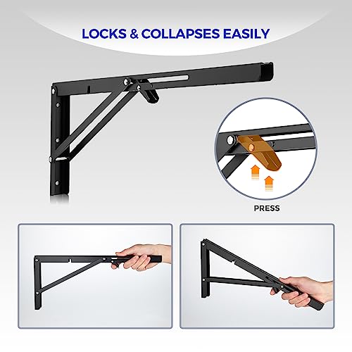 Ravinte Matte Black Folding Shelf Brackets, 20 Inch, 2 Pack - size: 20 Inch