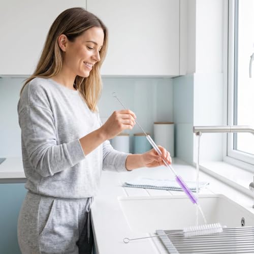 Straw Cleaner Brush, Reusable Metal Handles Straw Cleaner Brush Extra Long for Stanley Mug 40, 30, 20 oz, 10mm Wide for Sippy Cup, Water Bottle and Tubes - color: Clear+Purple