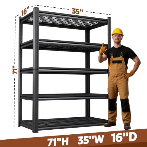 71''H Storage Shelves, Garage Shelving,Adjustable Heavy Duty Shelving Unit,5T Tall Garage Shelves，Metal Standing Shelf Units,Utility Rack For Kitchen Warehouse Industrial Basement 71*35*16 - size: 71''H*35''W*16''D