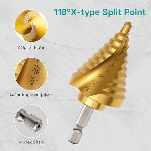 Step Drill Bits with Two Spiral Grooves, 5PCS - style: 5PC-Spiral