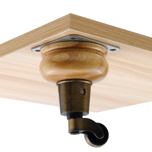 4pcs 4" Wooden Furniture Legs with Furniture Casters, Gourd Shape - color: Wood Color, size: Height: 4"
