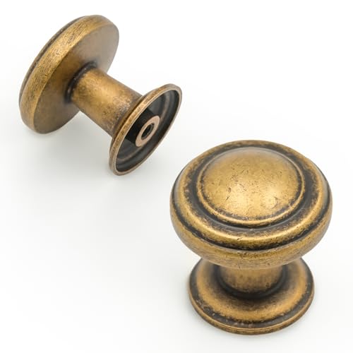 Amerdeco 10 Pack Antique Brass Cabinet Knobs Single Hole Cabinet Pulls 1 Inch Drawer Knobs for Bathroom Cabinets ZH0086 - color: Antique Brass, size: 1" Single Hole