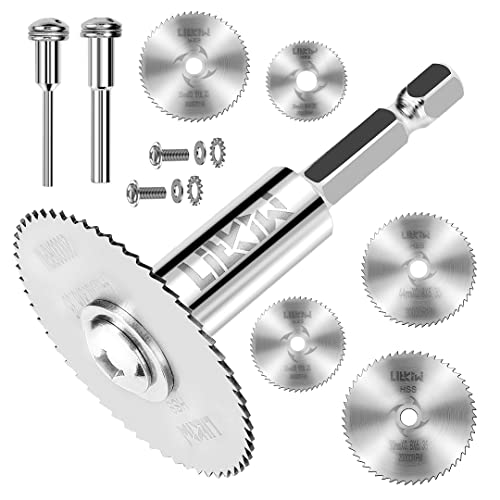 8PCS Rotary Drill Saw Blades(with 1PCS 1/4" Hex Shank,1PCS 1/8" Round Shank,1PCS 1/4" Round Shank),HSS Saw Disc Wheel Cutting Blades for Drills Rotary Tools - style: 8PCS(3*Shanks+5*Blades)