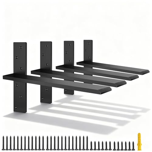 (4-Pack) Hanging T Floating Shelf Bracket, 16" Lx2 W Heavy Duty Steel Knee Wall Hidden Granite Countertop Support Floating Bracket Hardware for Cabinets, Granite, Dishwasher (4 Pack, 16 Inch) - size: 16 Inch, style: 4 PACK