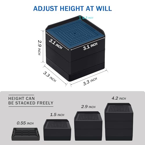 ANNKUT Bed Risers 3 inch Heavy Duty,Furniture Risers for Desk Table Sofa Couch Lifts to 1.5 or 3 inch, Square Adjustable Risers Blocks, Support Up to 1,300 Lbs（4 Pack-Black） - color: 3 Inch-black(square)