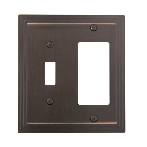Amerelle Steps Single Toggle/Single Rocker Cast Metal Wallplate in Aged Bronze - color: Aged Bronze, size: 1 Toggle / 1 Rocker GFCI