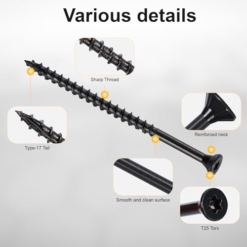 Deck Screws #10X3’’, T25 Star Torx Drive Flat Head Wood Screws, Black, 5lb - color: Black, size: 10X3’’